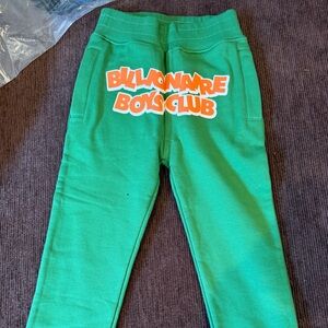 Kids Billionaire Boys Club Green Joggers with Orange Logo 4T